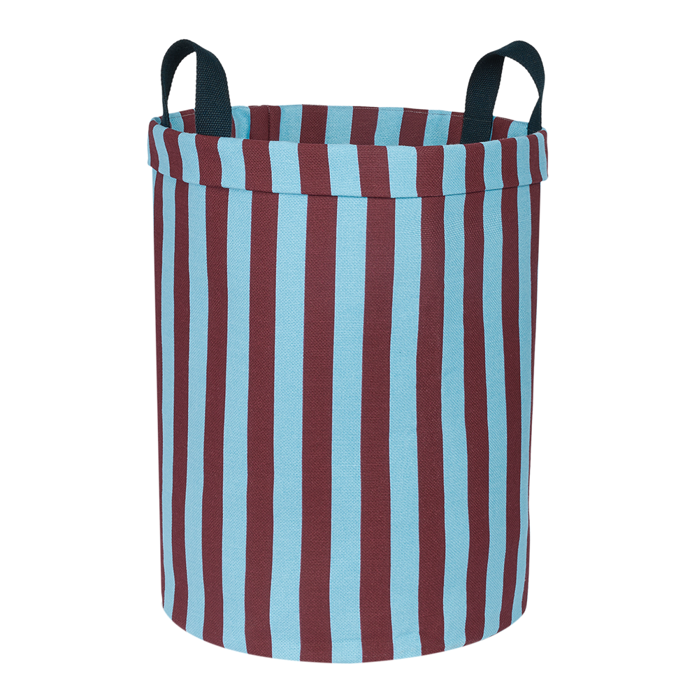 Nobodinoz Large Round Storage Basket Burgundy Blue Stripes