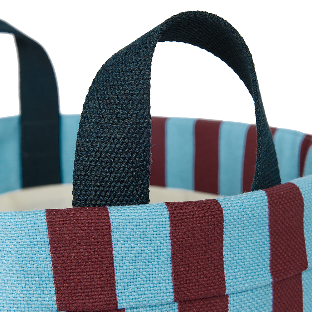 Nobodinoz Large Round Storage Basket Burgundy Blue Stripes