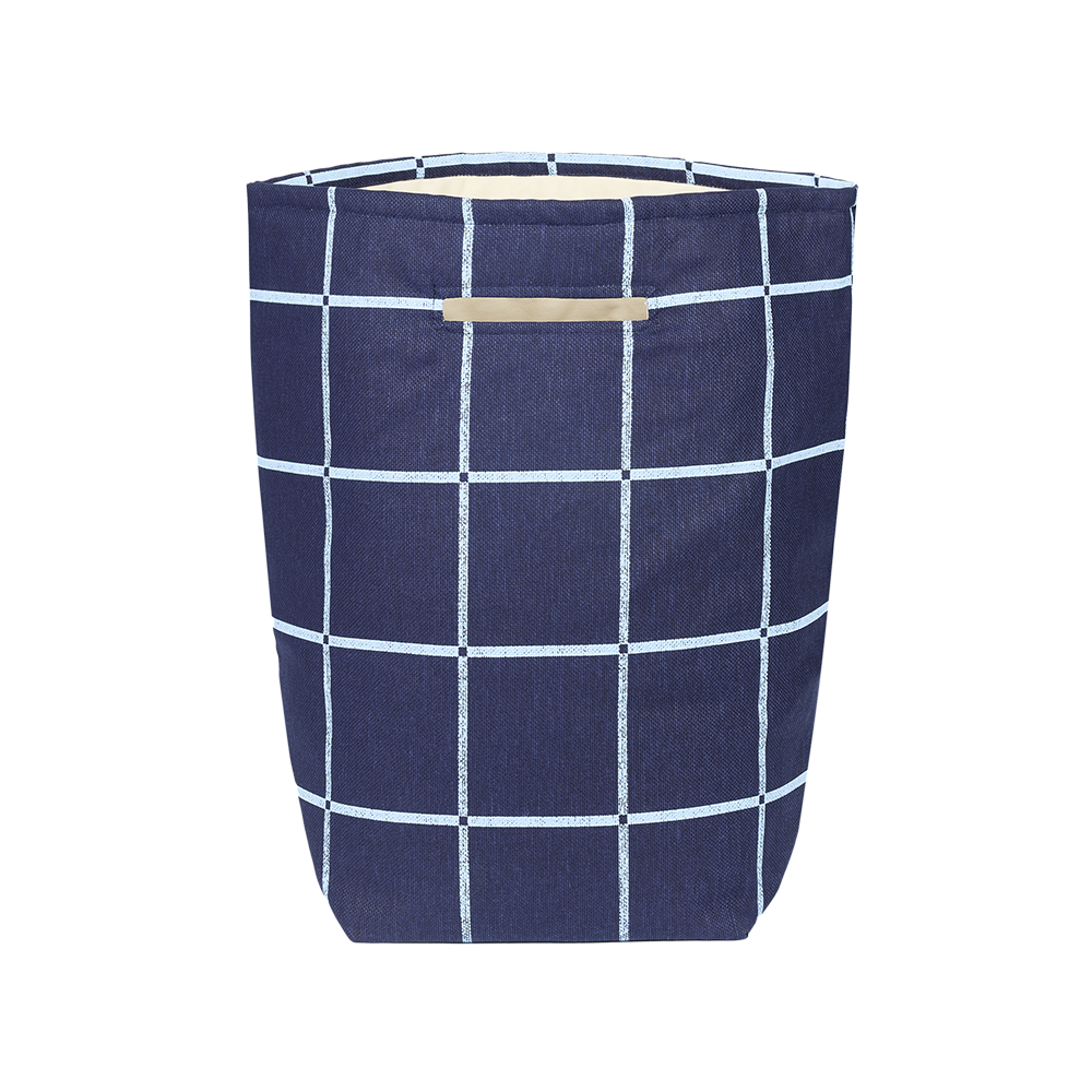 Nobodinoz Panier de rangement «Vibes» Navy Blue Windowpane Vintage Effect