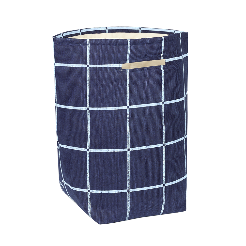 Nobodinoz Panier de rangement «Vibes» Navy Blue Windowpane Vintage Effect