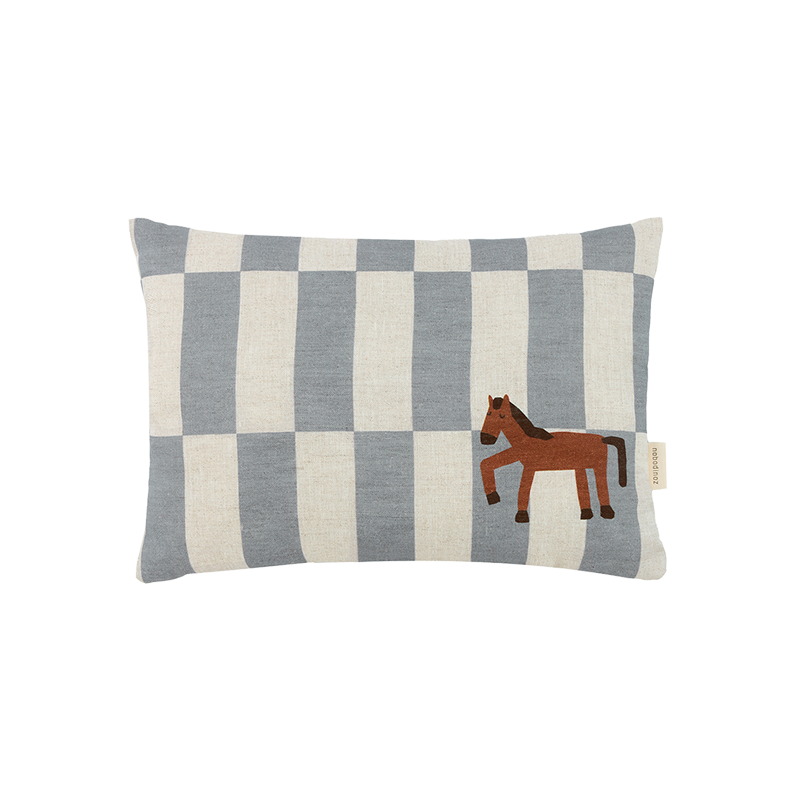 Coussin Nobodinoz en lin « Vibes » Blue Tile Horse