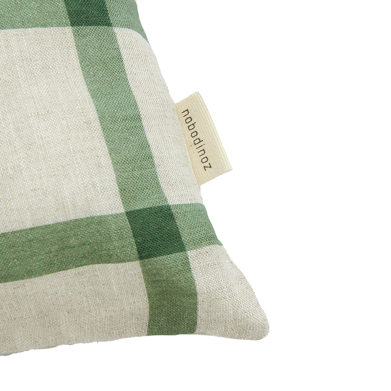 Nobodinoz Kissen aus Leinen 'Vibes' Green Windowpane Bird