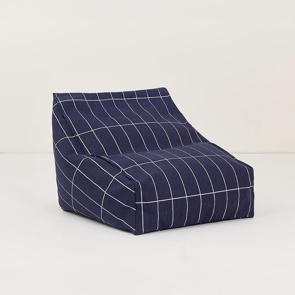 Nobodinoz Fauteuil Poire 'Vibes' Navy Blue Grid Vintage Effect