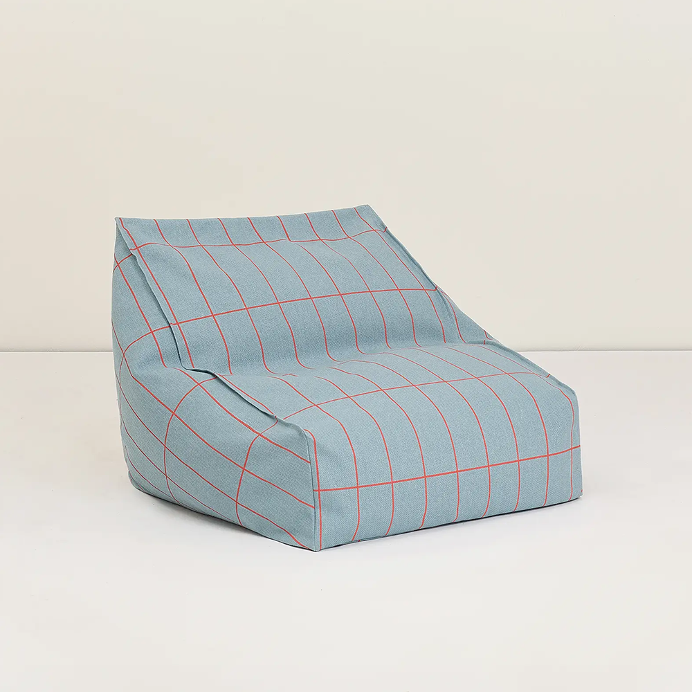 Nobodinoz Beanbag Armchair 'Vibes' Blue Red Grid
