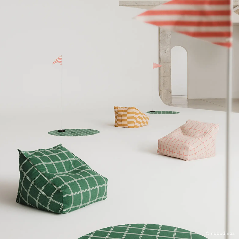 Nobodinoz Armchair Sitzsack 'Vibes' Green White Windowpane