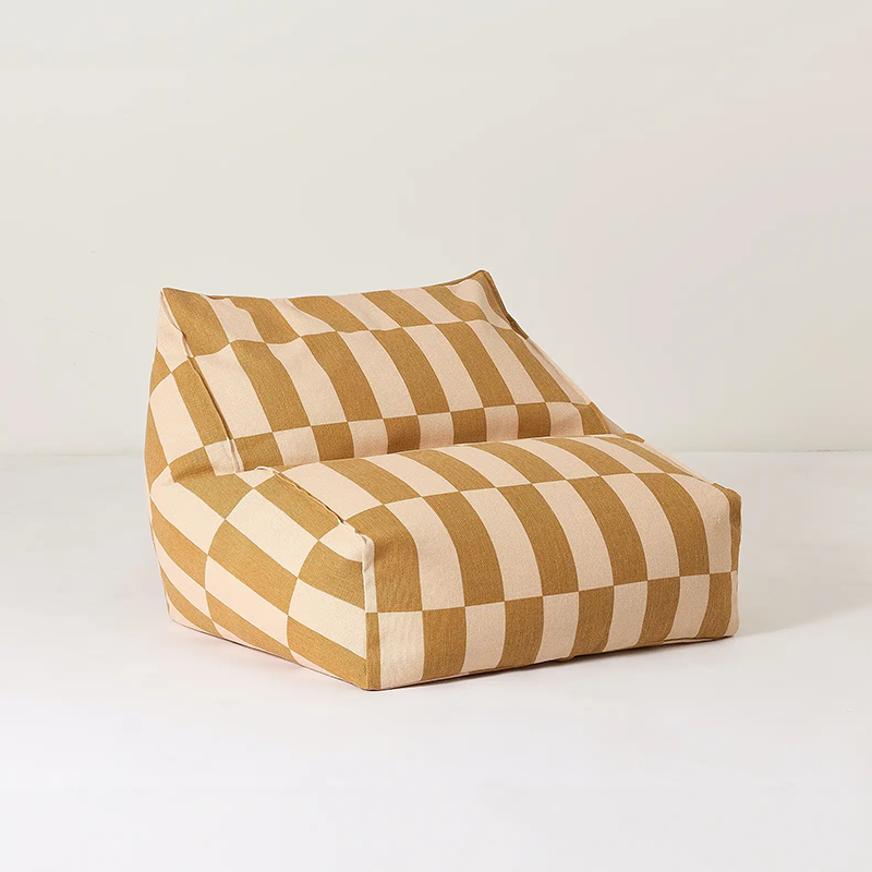Nobodinoz Fauteuil Pouf 'Vibes' Carreaux Moutarde et Sable