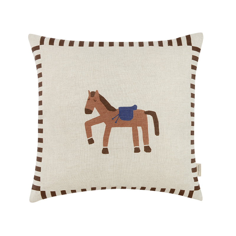Nobodinoz Kissen aus Leinen 'Vibes' Charcoal Stripes Horse