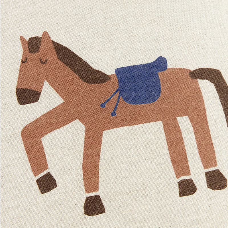 Nobodinoz Kissen aus Leinen 'Vibes' Charcoal Stripes Horse