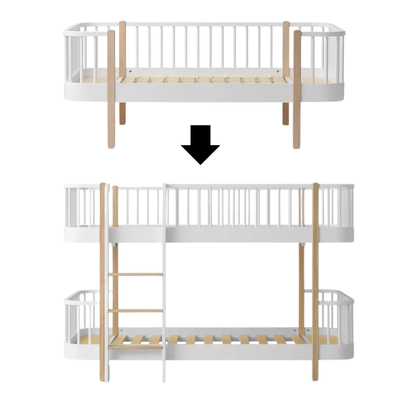 Oliver Furniture  Umbauset Wood Original Einzelbett/Juniorbett zum Halbhohen Etagenbett  Weiss/Eiche