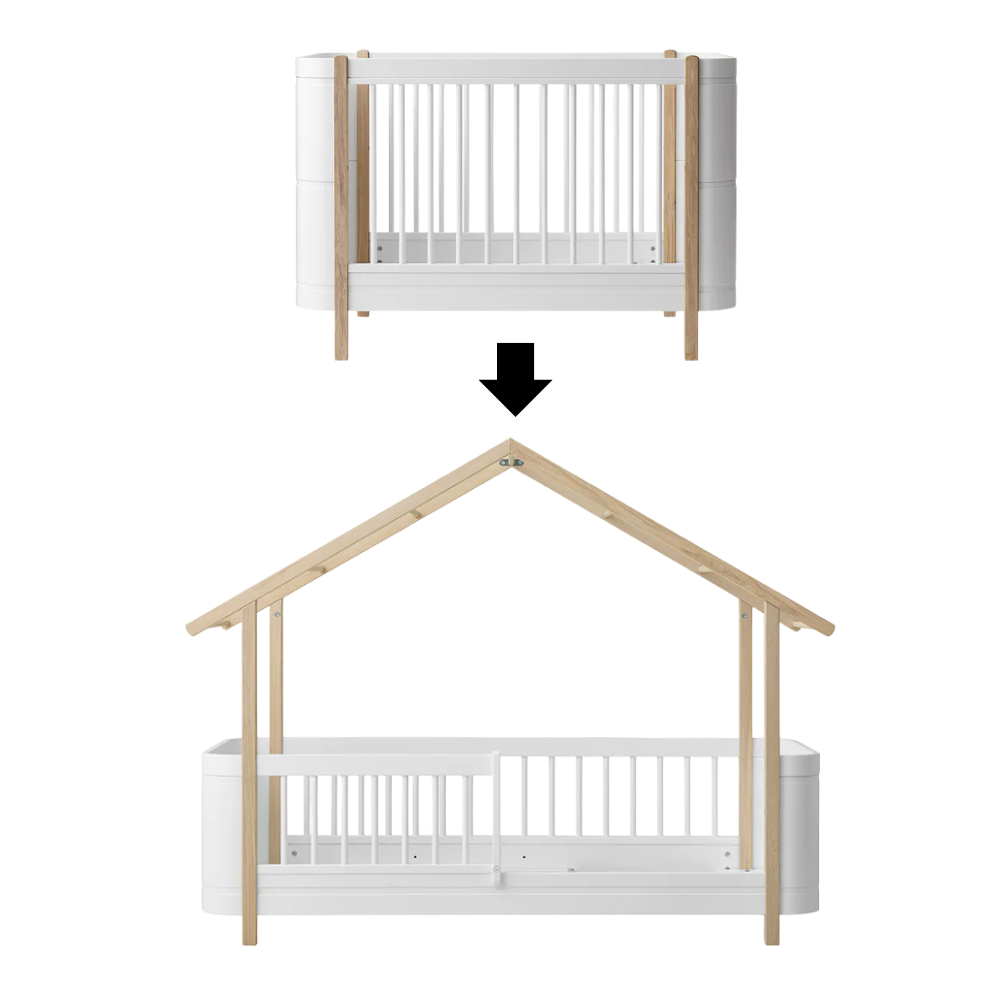 Oliver Furniture Kit de conversion lit bébé Wood Mini+ en lit cabane Wood Mini+ Chêne/Blanc
