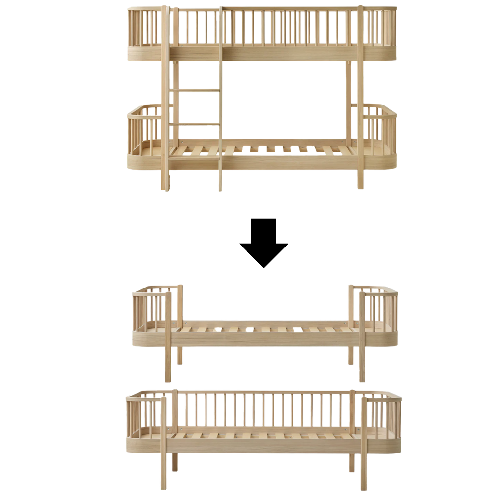 Oliver Furniture  Umbauset Wood Original Halbhohes Etagenbett zu 1 Einzelbett und 1 Bettsofa Eiche