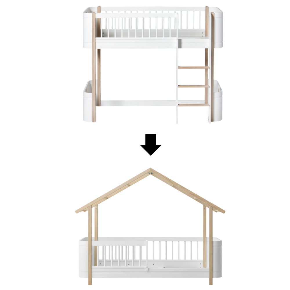 Oliver Furniture Kit de conversion Wood Mini+ lit mi-haut en lit cabane Wood Mini+ Blanc/Chêne