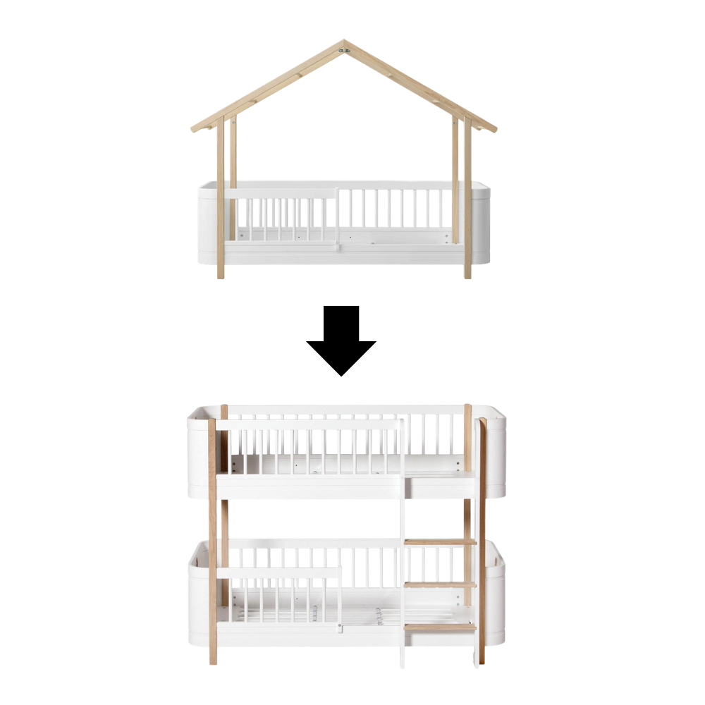 Oliver Furniture  Umbauset Wood Mini+ Hausbett zum Wood Mini+ Halbhohen Etagenbett Weiss/Eiche