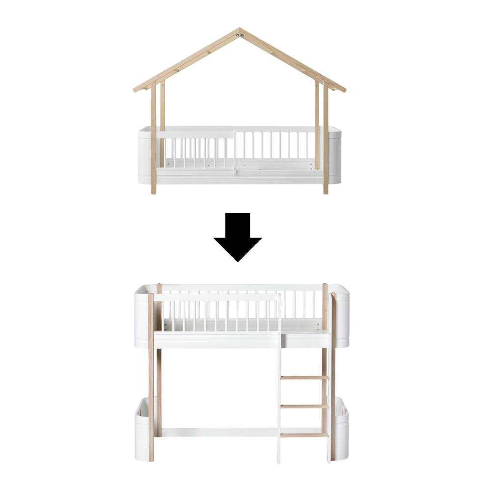 Oliver Furniture  Umbauset Wood Mini+ Hausbett zum Wood Mini+ Halbhohen Hochbett Weiss/Eiche