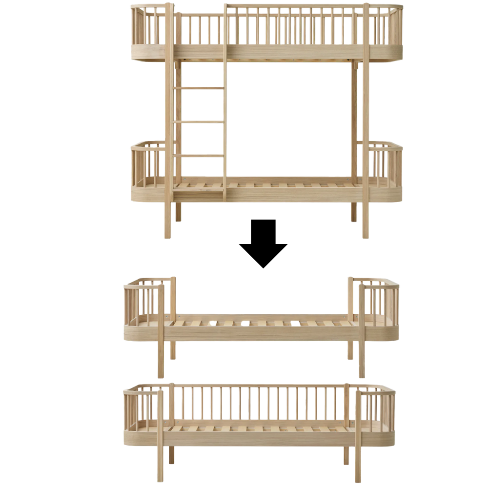 Oliver Furniture  Umbauset Wood Original Etagenbett zu 1 Einzelbett und 1 Bettsofa Eiche