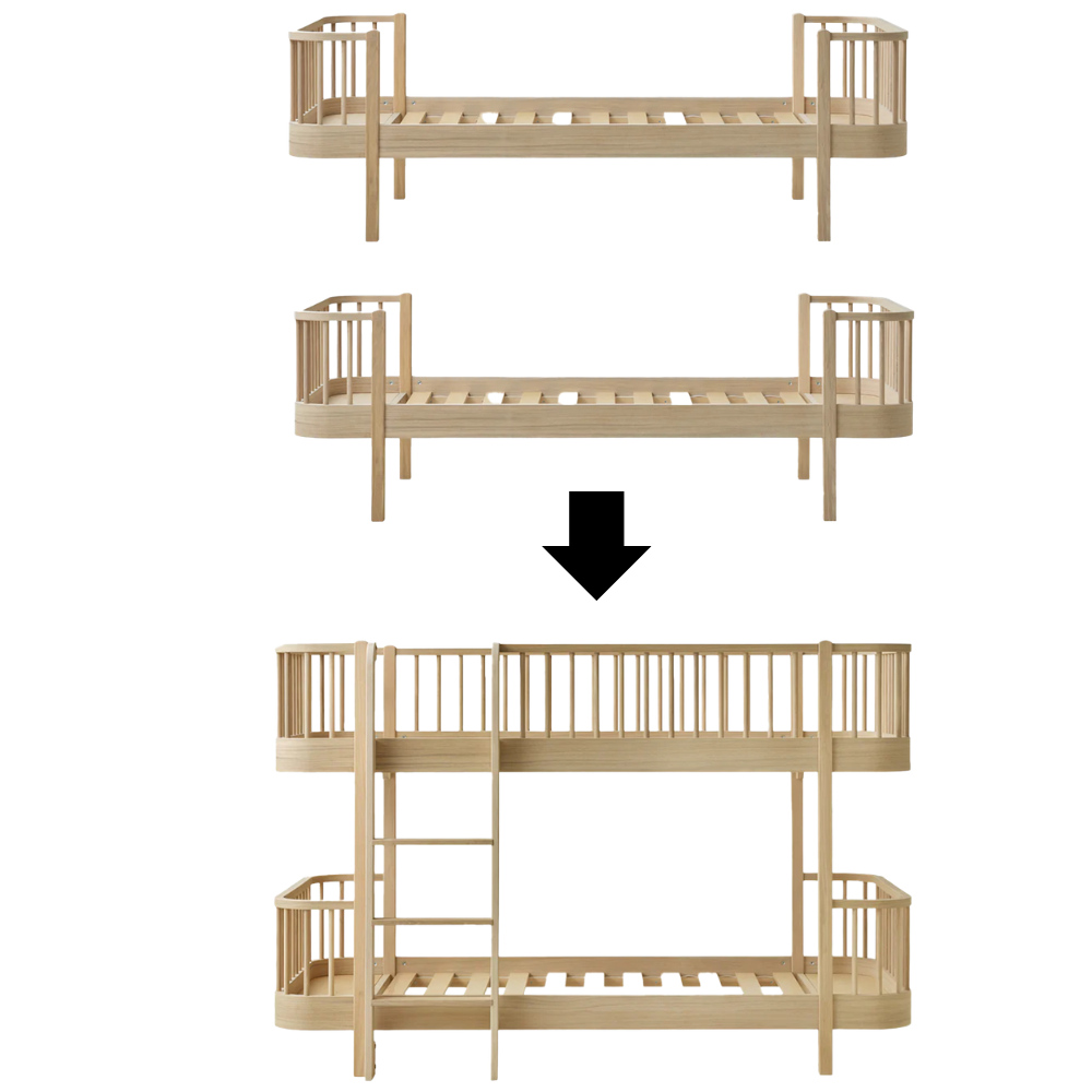 Oliver Furniture  Umbauset zwei Wood Original Einzelbetten zum Halbhohen Etagenbett Eiche