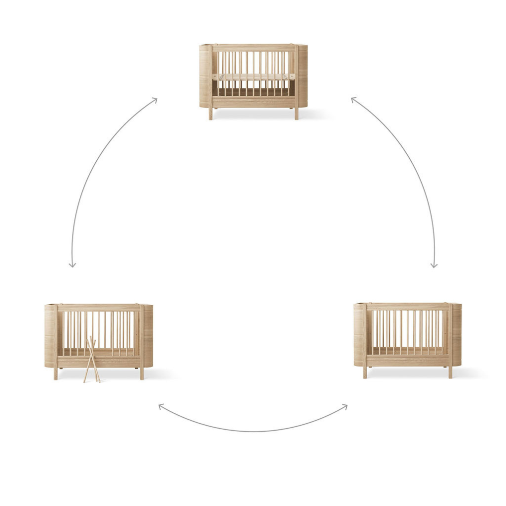 Ausstellungsstück Oliver Furniture  Wood Mini+ Babybett Eiche mit Himmelstange und Betthimmel - Online MY SNOWFLAKE