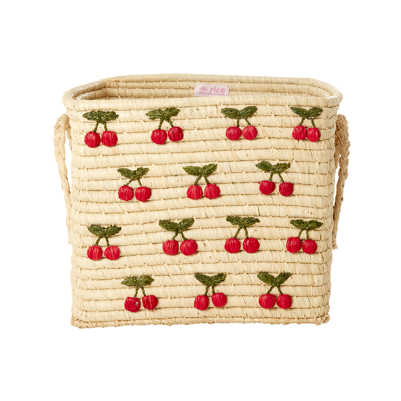 Rice rechteckiger Aufbewahrungskorb mit Kirschstickerei 'Raffia' - Online MY SNOWFLAKE
