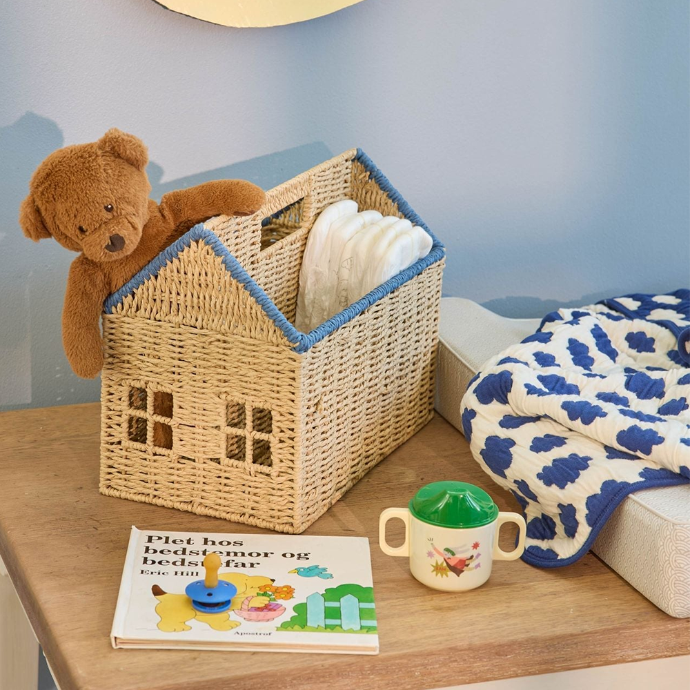 Rice Storage Basket for Books 'House' Blue