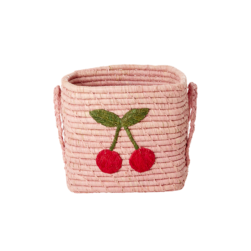 Rice rechteckiger Aufbewahrungskorb mit Kirschstickerei Klein 'Raffia' - Online MY SNOWFLAKE