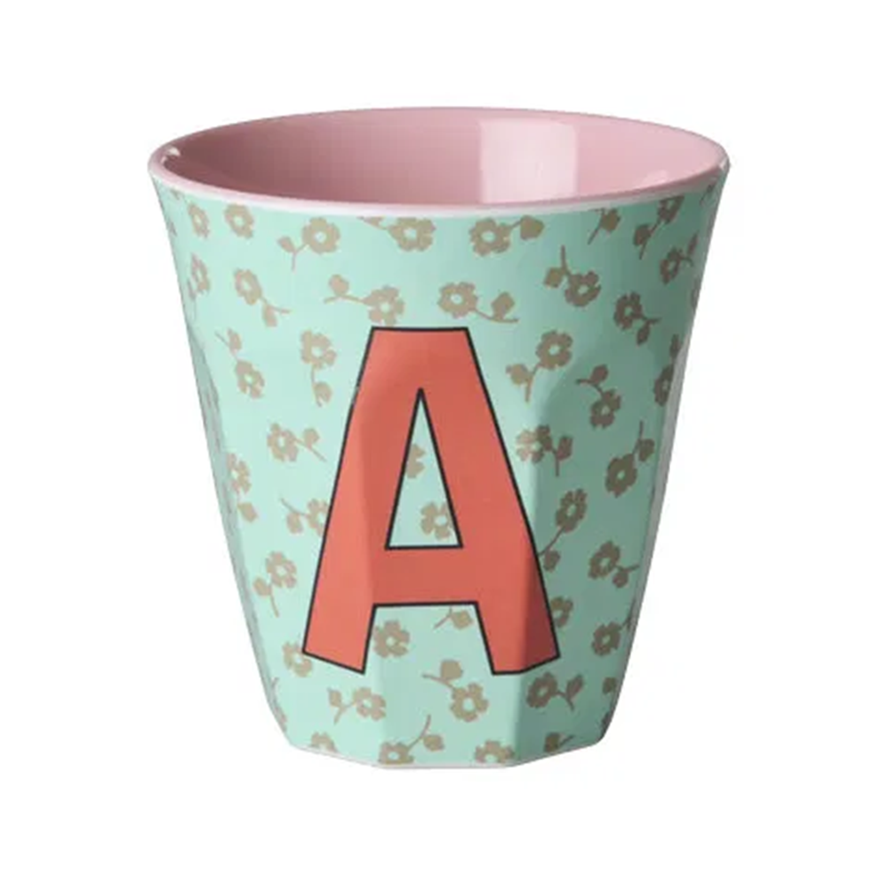 Rice  Melamin Becher Mittel 'Buchstabe A' Flowers Mint