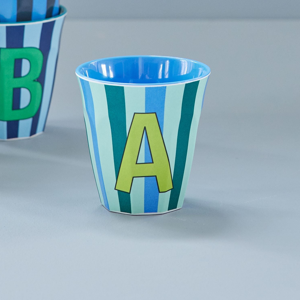 Rice  Melamin Becher Mittel 'Buchstabe A' Multicolor Stripes Blue - Online MY SNOWFLAKE