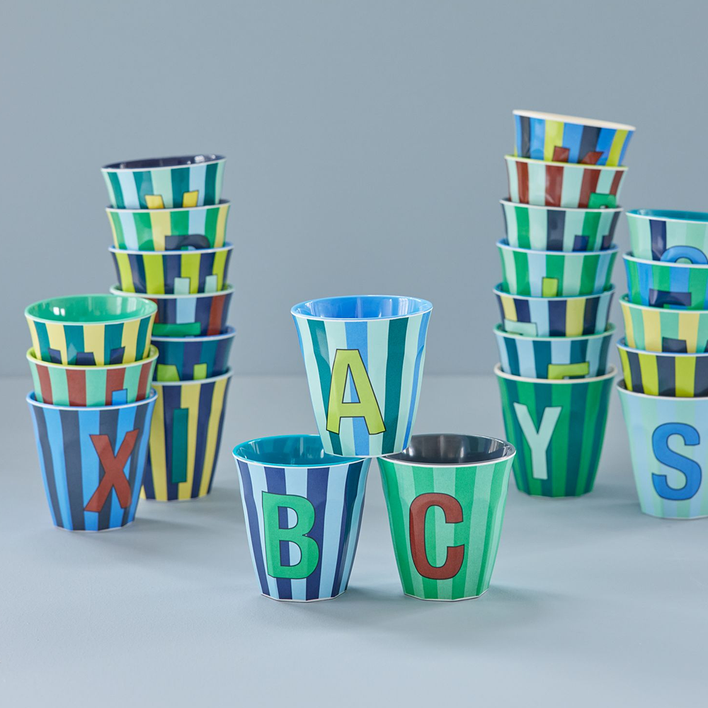 Rice  Melamin Becher Mittel 'Buchstabe A' Multicolor Stripes Blue - Online MY SNOWFLAKE
