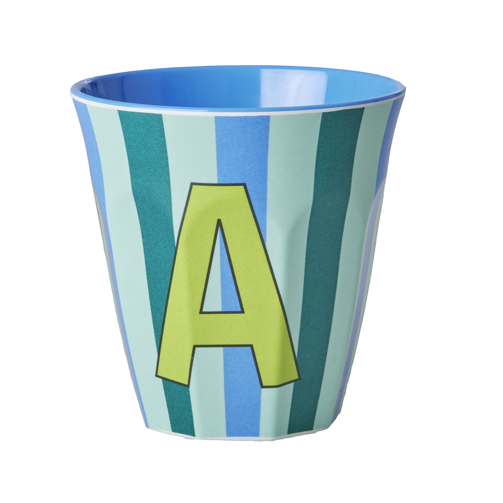Rice  Melamin Becher Mittel 'Buchstabe A' Multicolor Stripes Blue - Online MY SNOWFLAKE
