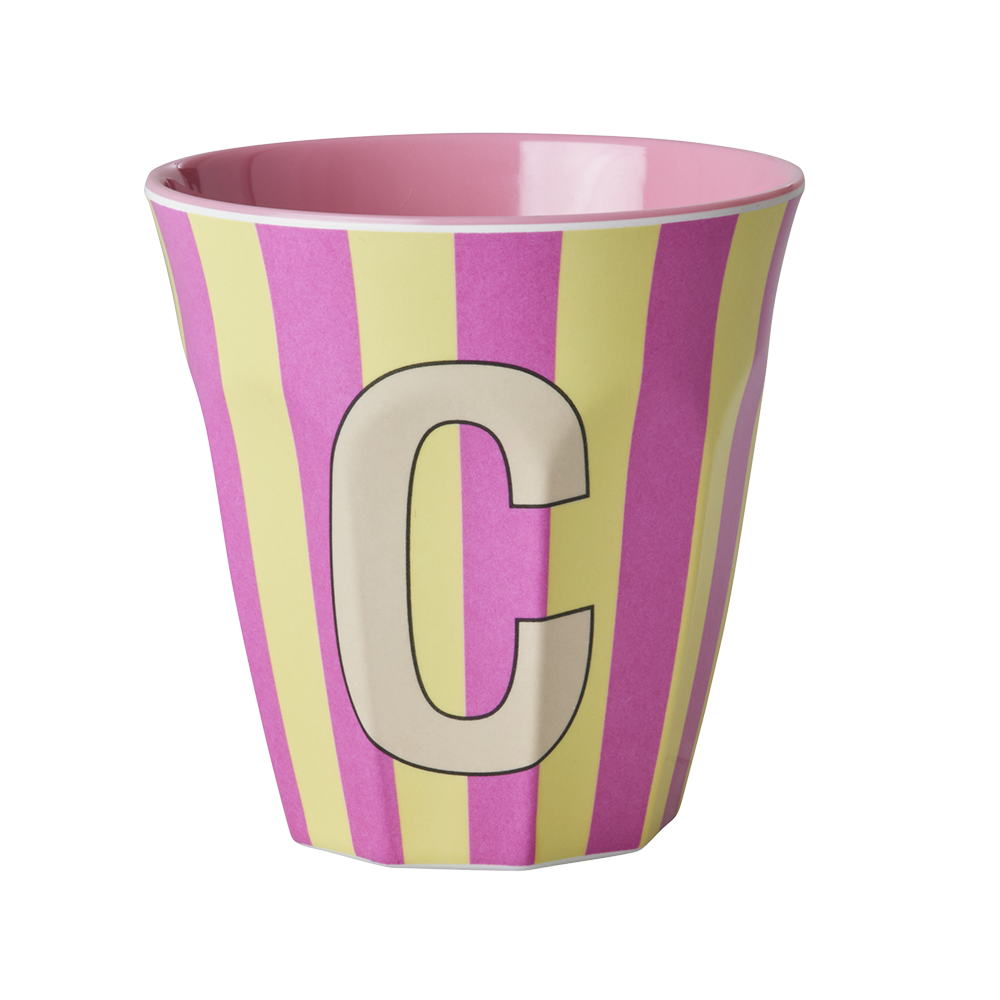 Rice  Melamin Becher Mittel 'Buchstabe C' Multicolor Stripes Pink - Online MY SNOWFLAKE