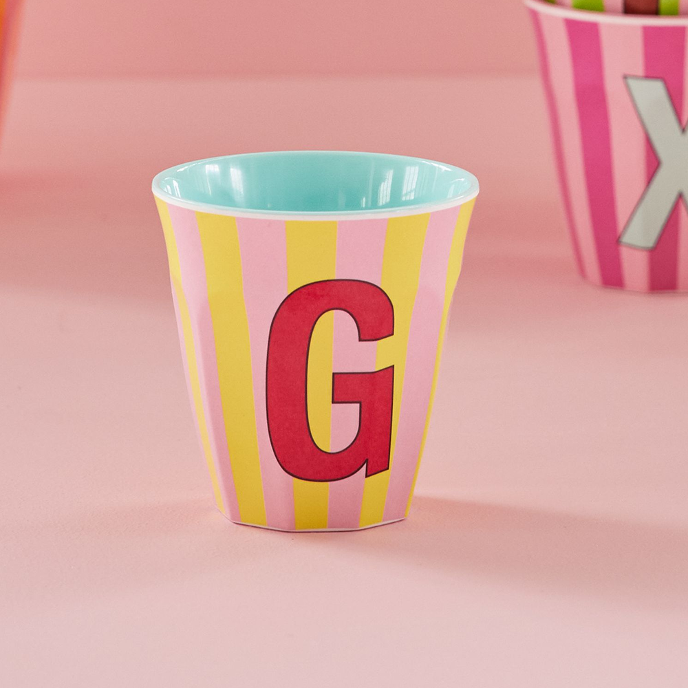 Rice  Melamin Becher Mittel 'Buchstabe G' Multicolor Stripes Mint