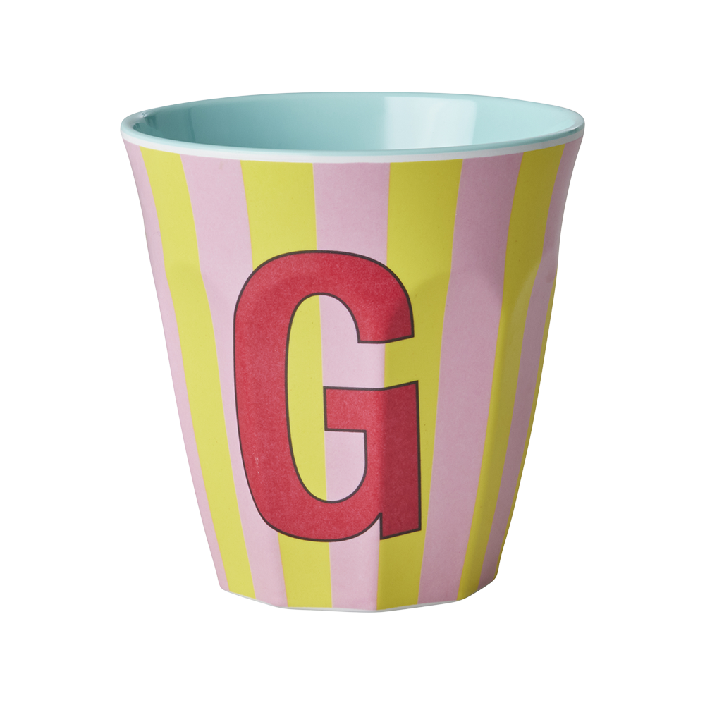Rice  Melamin Becher Mittel 'Buchstabe G' Multicolor Stripes Mint
