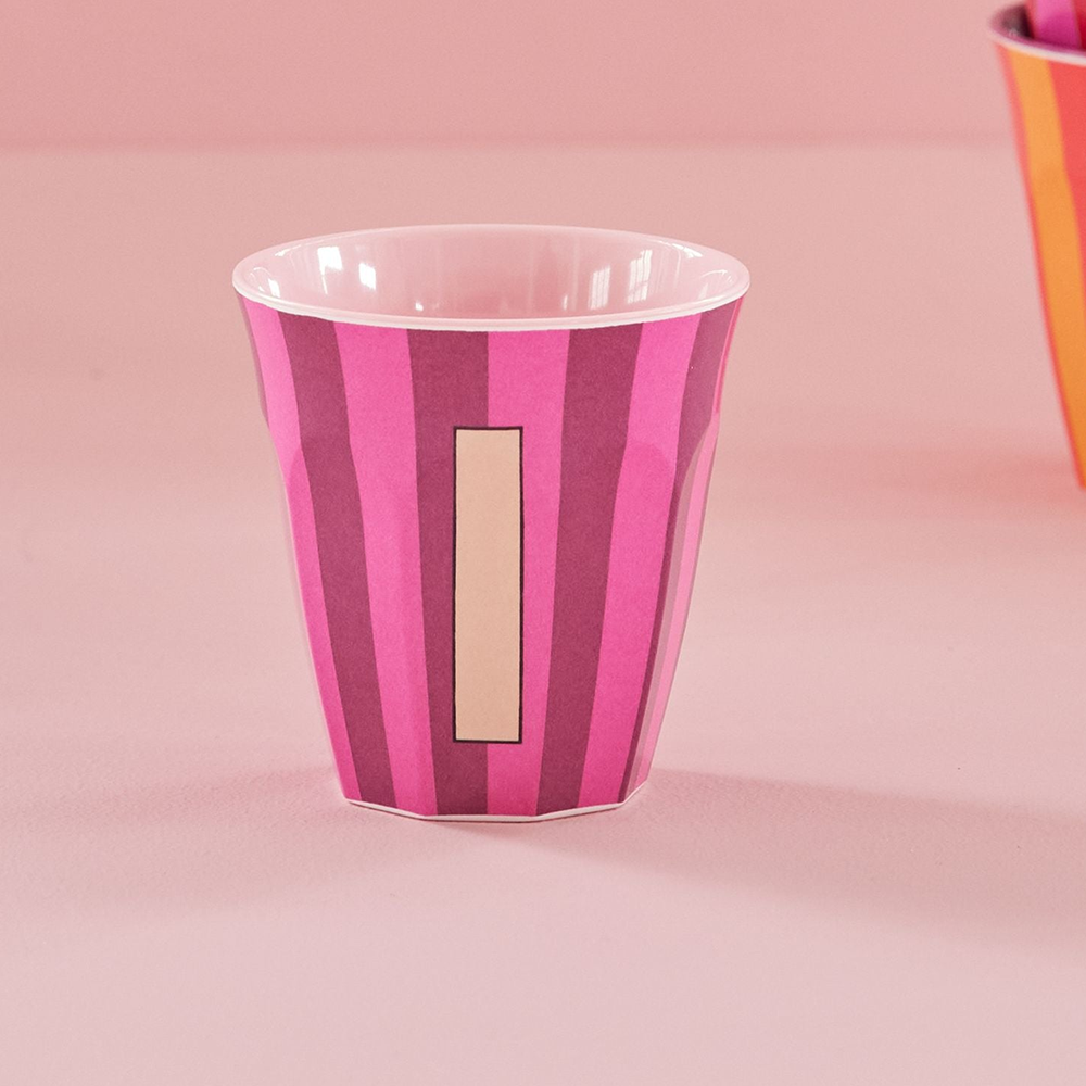Rice  Melamin Becher Mittel 'Buchstabe I' Multicolor Stripes Pink