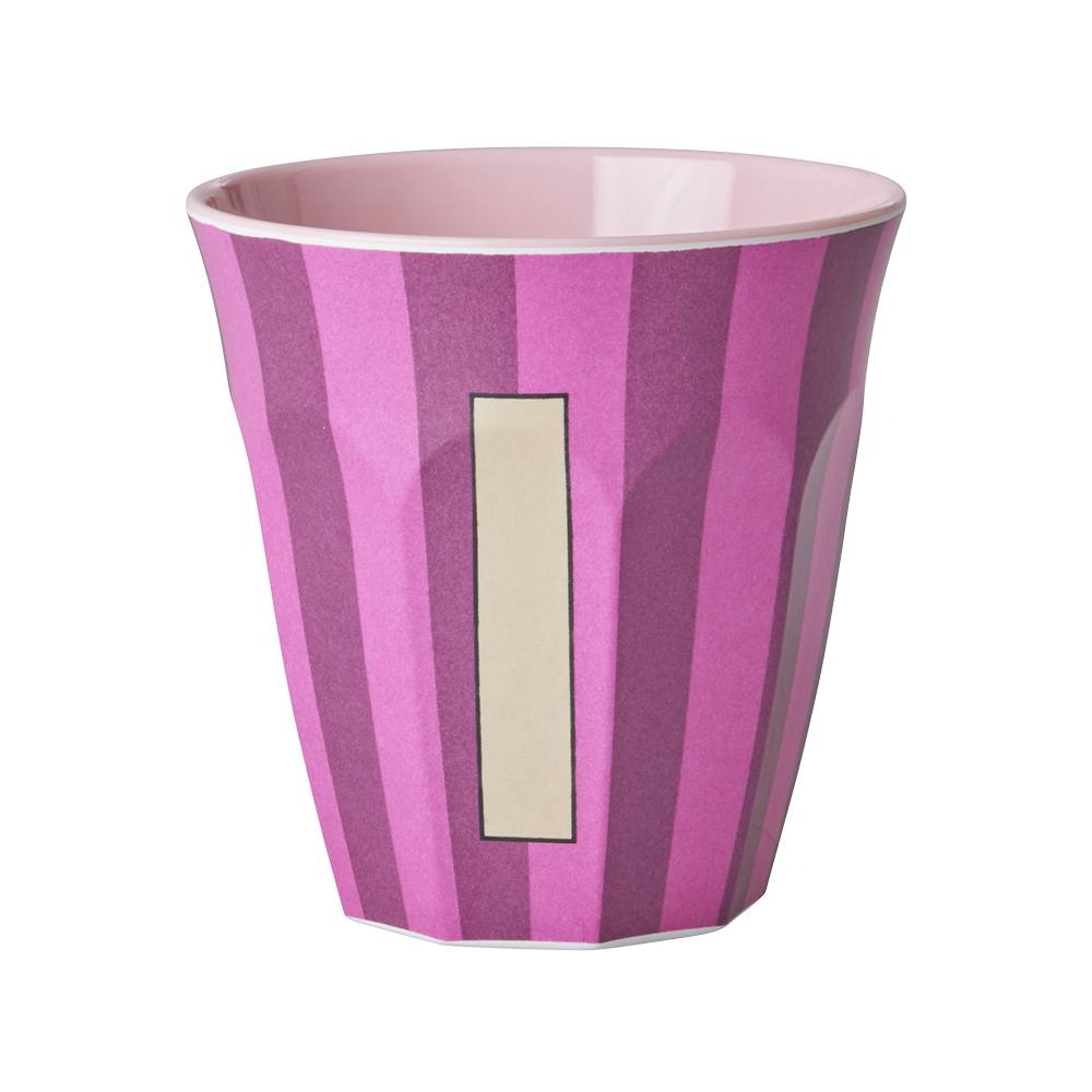 Rice  Melamin Becher Mittel 'Buchstabe I' Multicolor Stripes Pink
