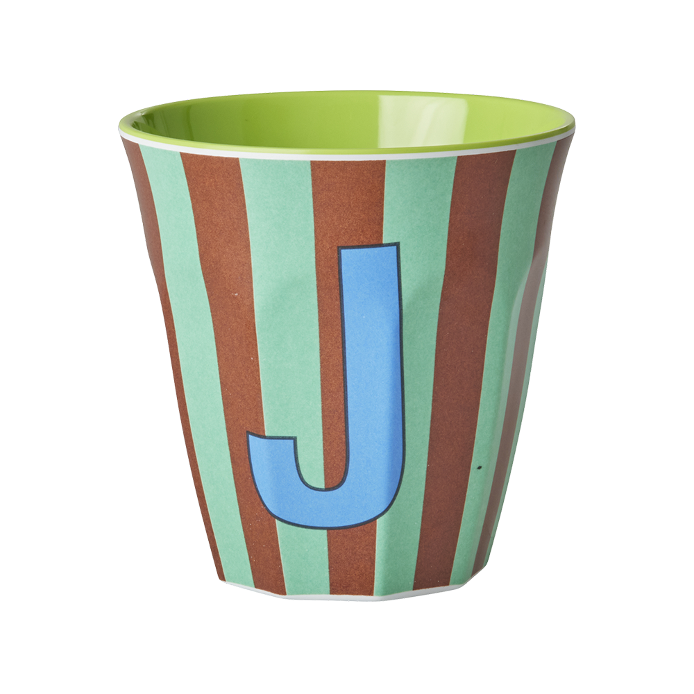 Rice  Melamin Becher Mittel 'Buchstabe J' Multicolor Stripes Green