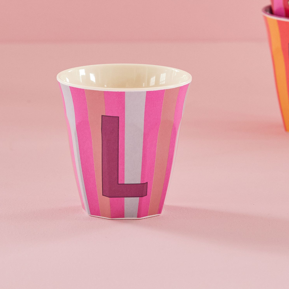 Rice  Melamin Becher Mittel 'Buchstabe L' Multicolor Stripes