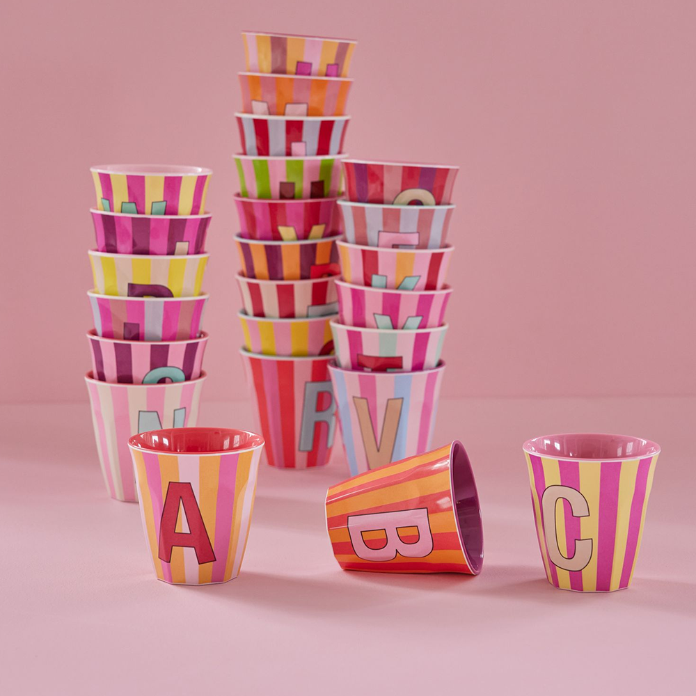 Rice  Melamin Becher Mittel 'Buchstabe L' Multicolor Stripes