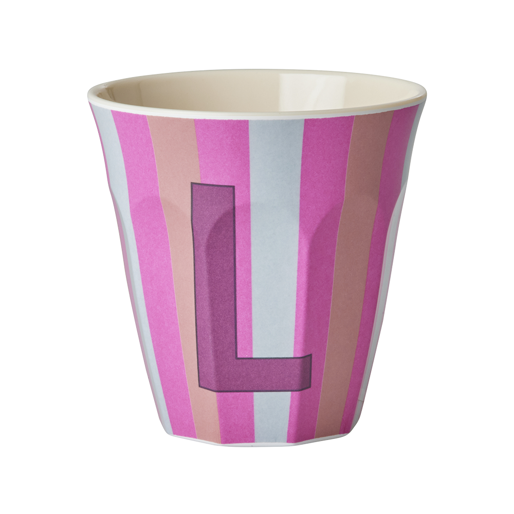 Rice  Melamin Becher Mittel 'Buchstabe L' Multicolor Stripes