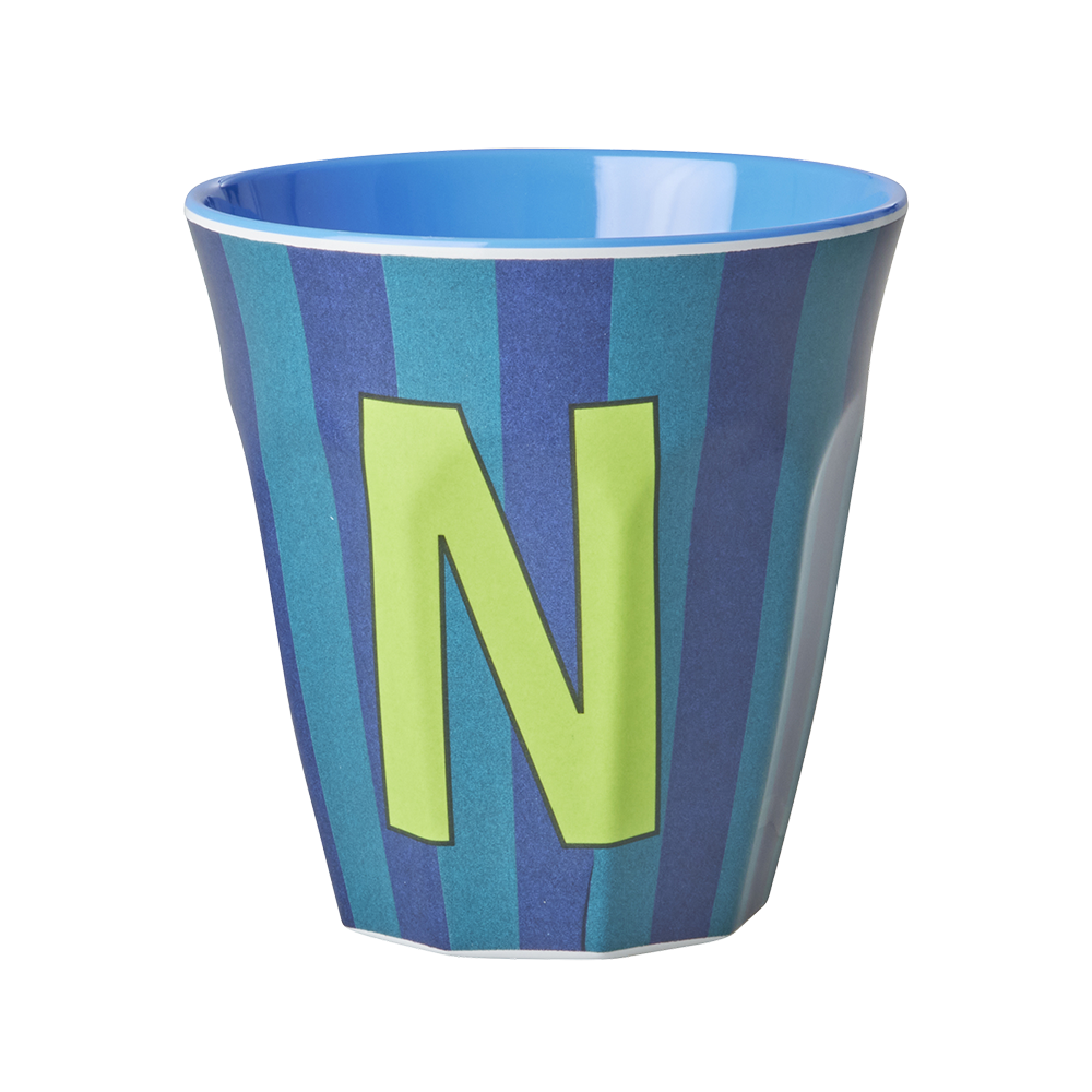 Rice  Melamin Becher Mittel 'Buchstabe N' Multicolor Stripes Blue