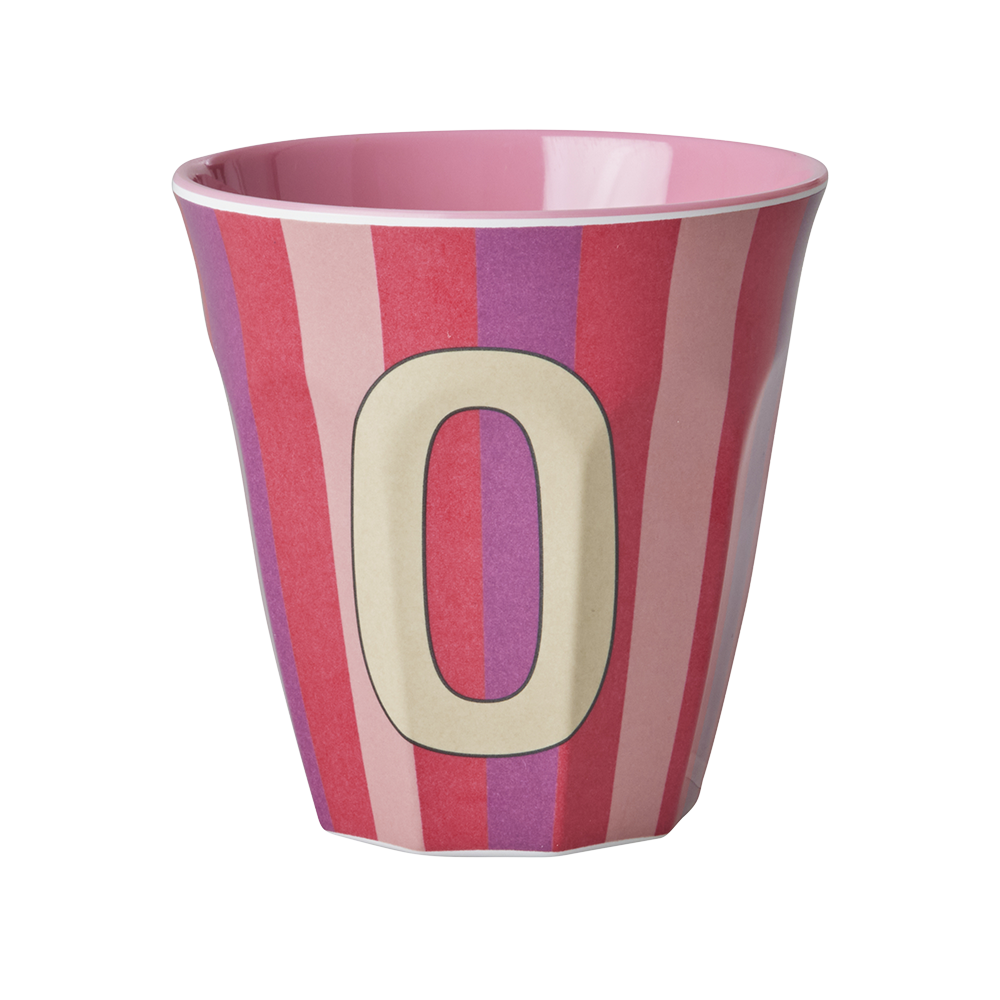 Rice  Melamin Becher Mittel 'Buchstabe O' Multicolor Stripes Pink