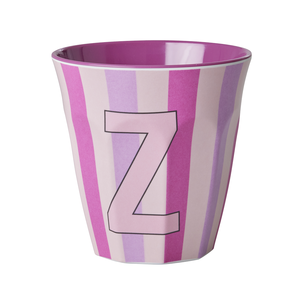 Rice Melamine Cup Medium 'Letter Z' Multicolored Stripes Pink