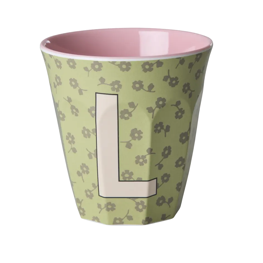 Rice  Melamin Becher Mittel 'Buchstabe L' Flowers Soft Green