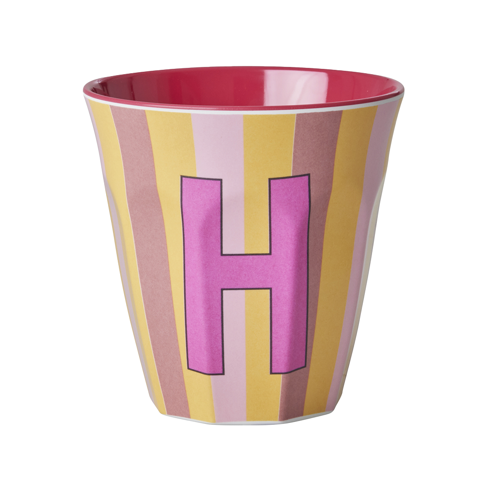 Rice  Melamin Becher Mittel 'Buchstabe H' Multicolor Stripes Pink