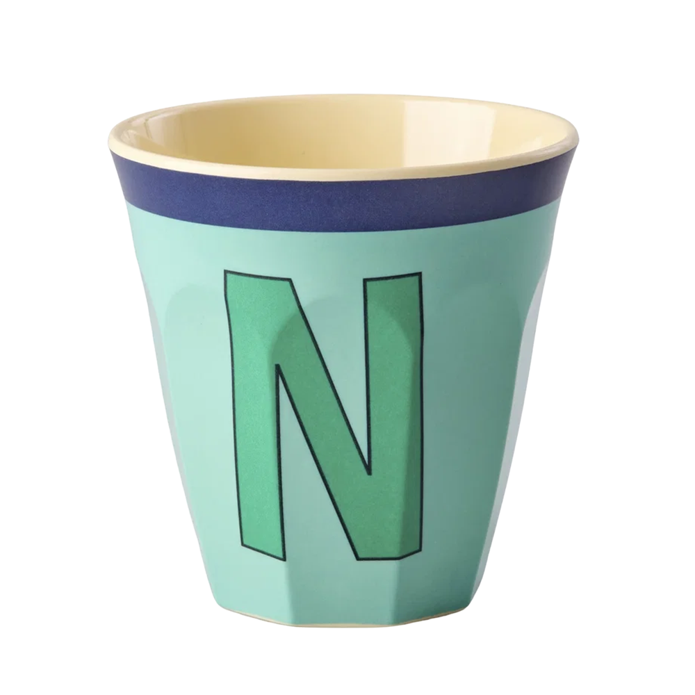 Rice  Melamin Becher Mittel 'Buchstabe N' Mintgrün
