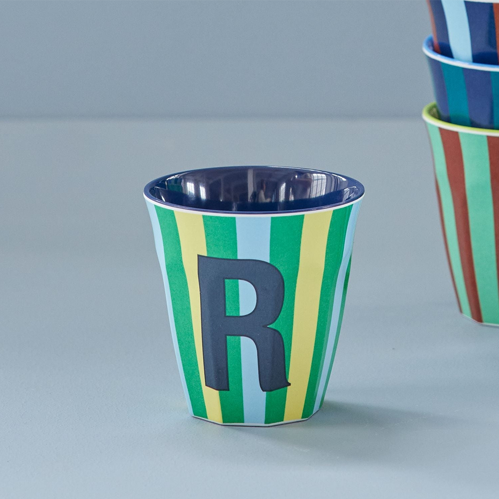 Rice  Melamin Becher Mittel 'Buchstabe R' Multicolor Stripes Blue