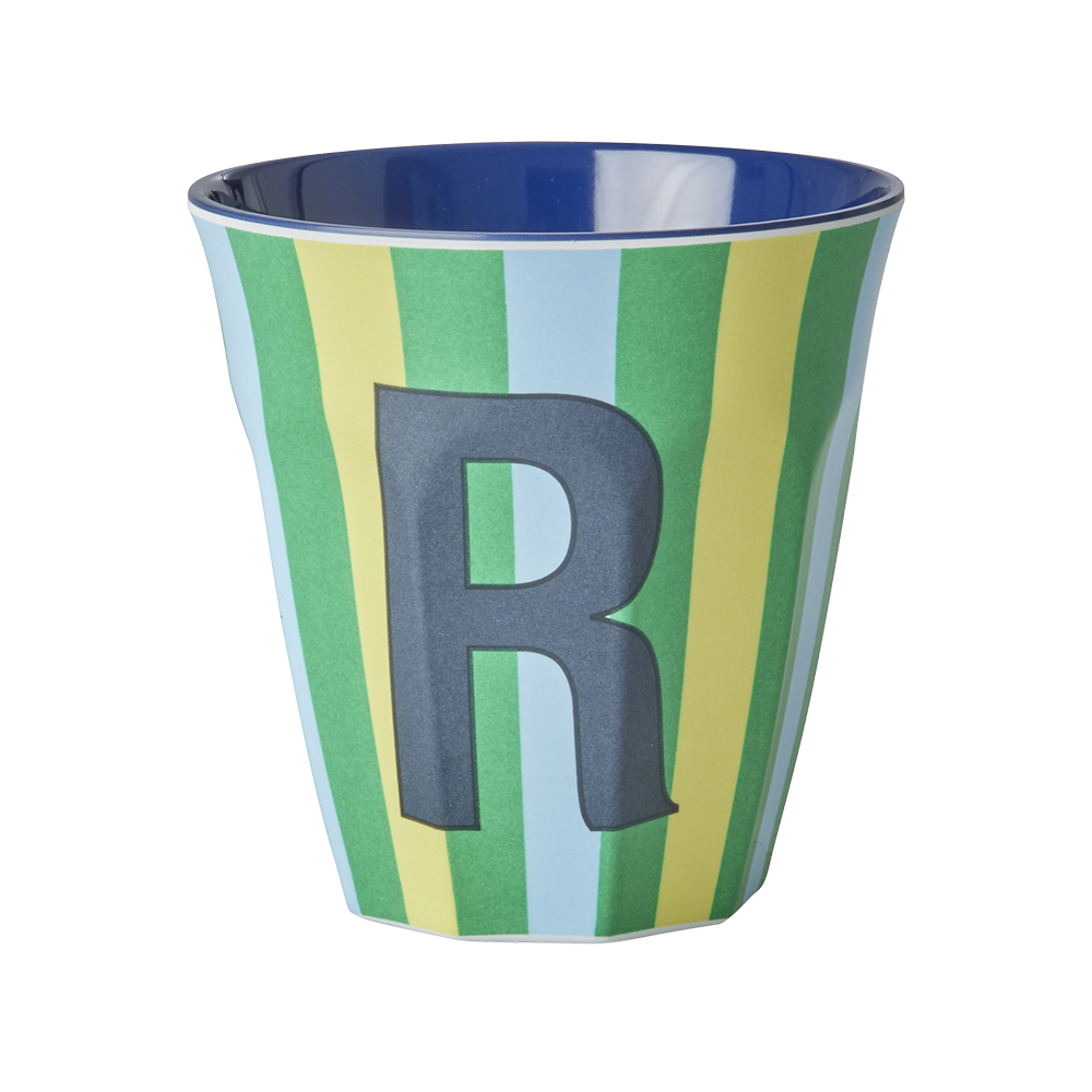 Rice  Melamin Becher Mittel 'Buchstabe R' Multicolor Stripes Blue
