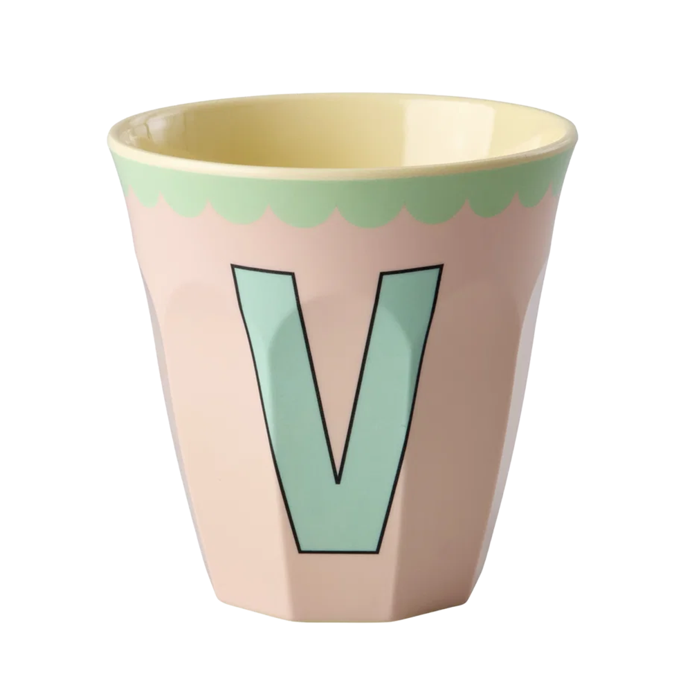 Rice  Melamin Becher Mittel 'Buchstabe V' Hellrosa