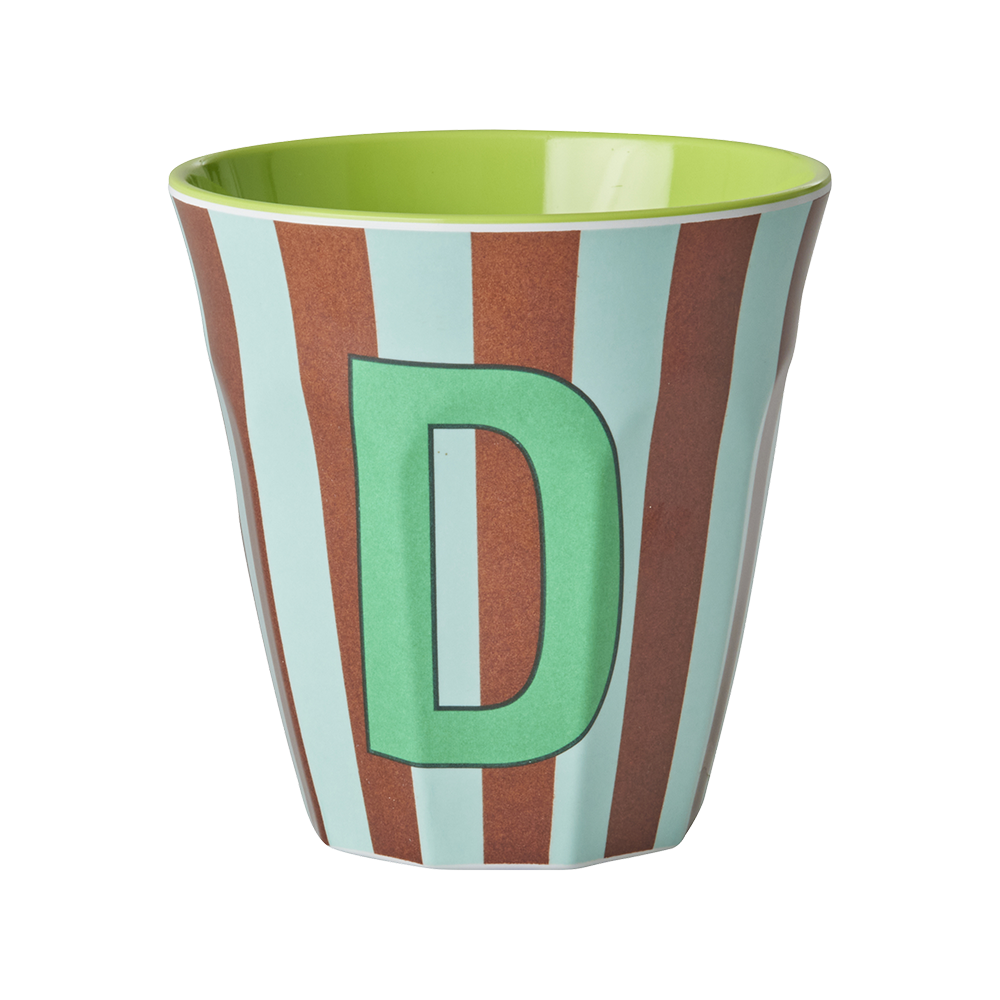 Rice  Melamin Becher Mittel 'Buchstabe D' Multicolor Stripes Green