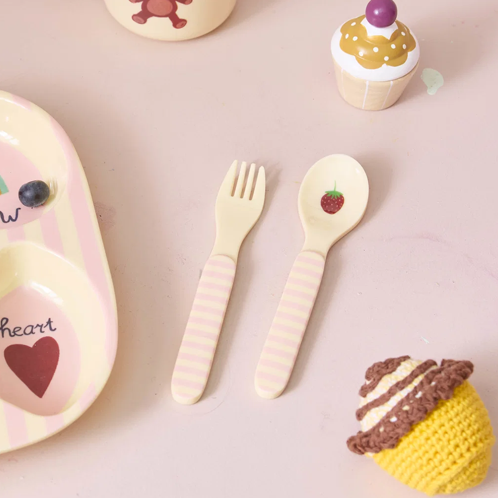 Rice Löffel und Gabel 'ABC' Pink