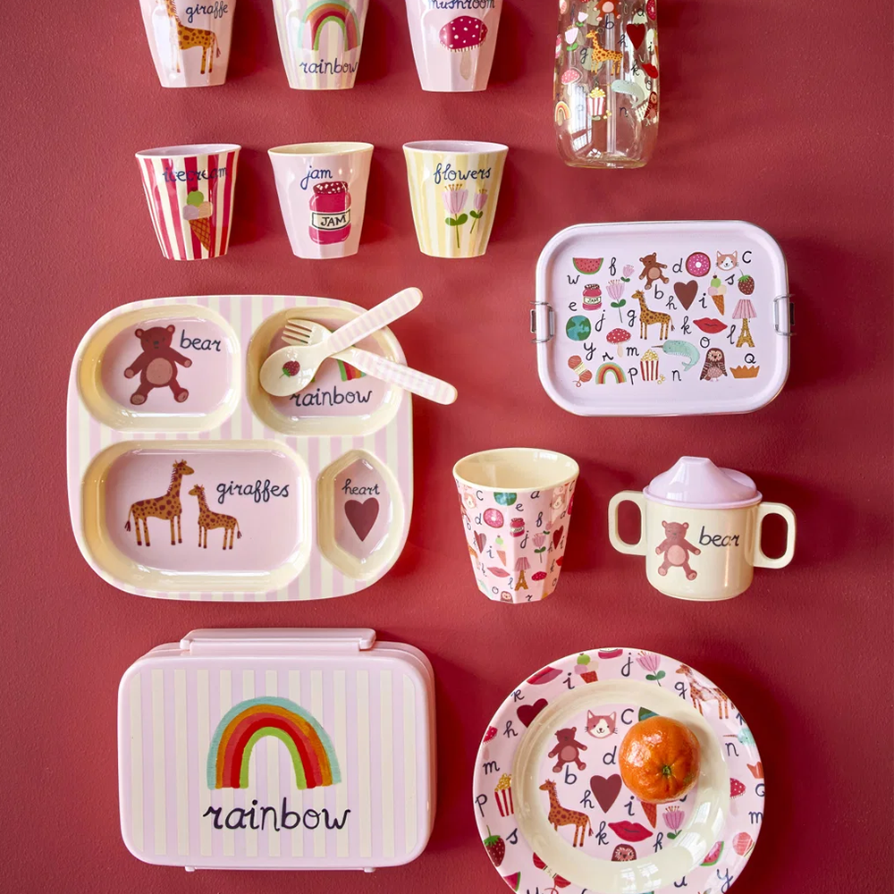 Rice Melamin Kinderteller tief 'ABC' Pink