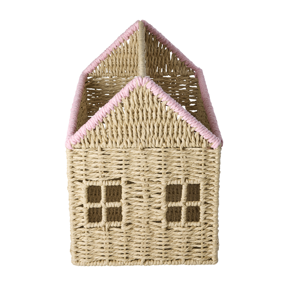 Rice Panier de rangement pour livres « House » rose